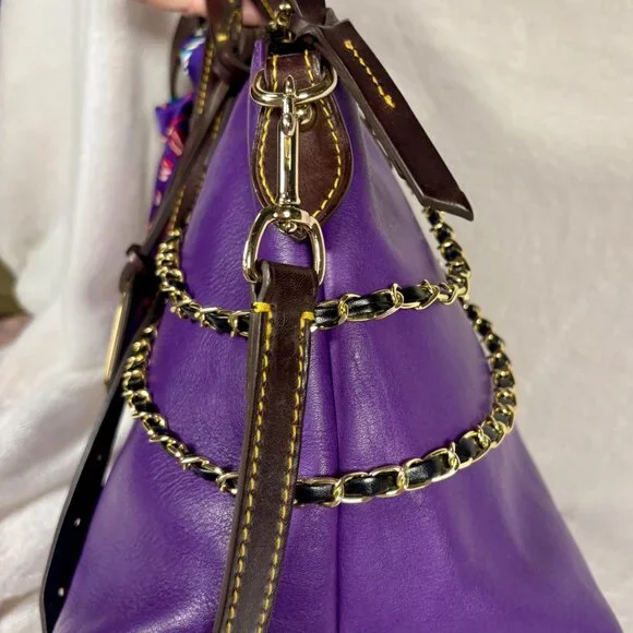 Dooney &  Bourke Purple Florentine Vachetta Dillen Satchel with Scarf and Chains - Picture 7 of 12
